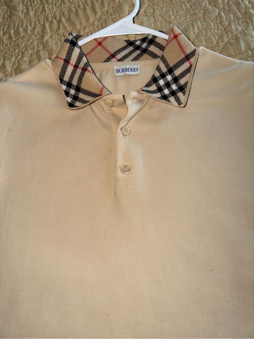 Burberry Beige Polo With Iconic Check Collar